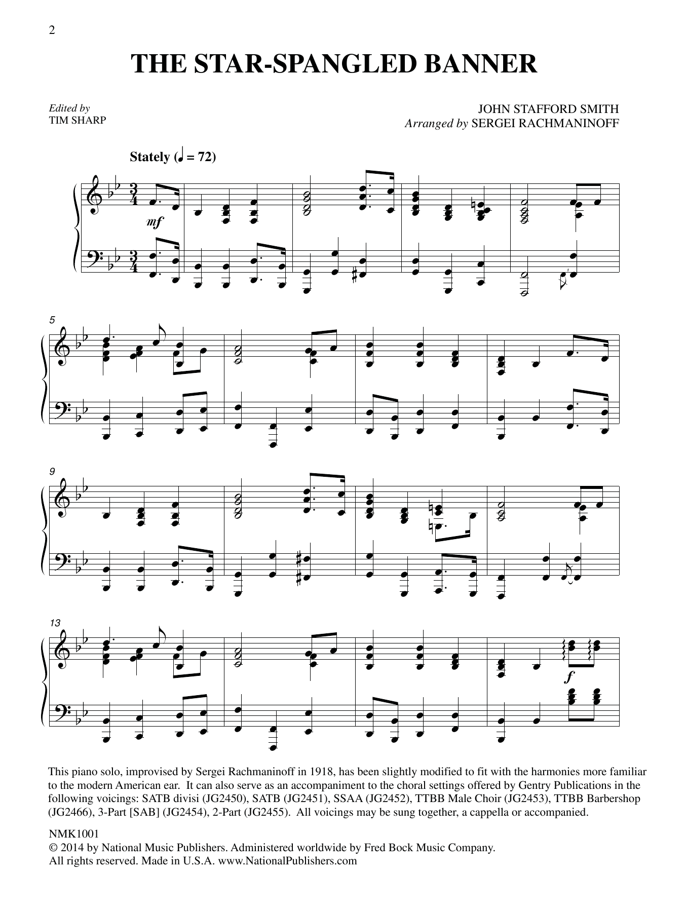 Francis Scott Key and John Stafford Smith The Star-Spangled Banner (arr. Sergei Rachmaninoff) (ed. Tim Sharp) sheet music notes and chords arranged for Piano Solo
