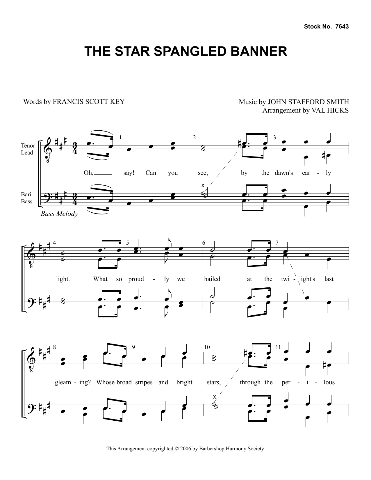 Francis Scott Key Star Spangled Banner (arr. Val Hicks) sheet music notes and chords arranged for TTBB Choir