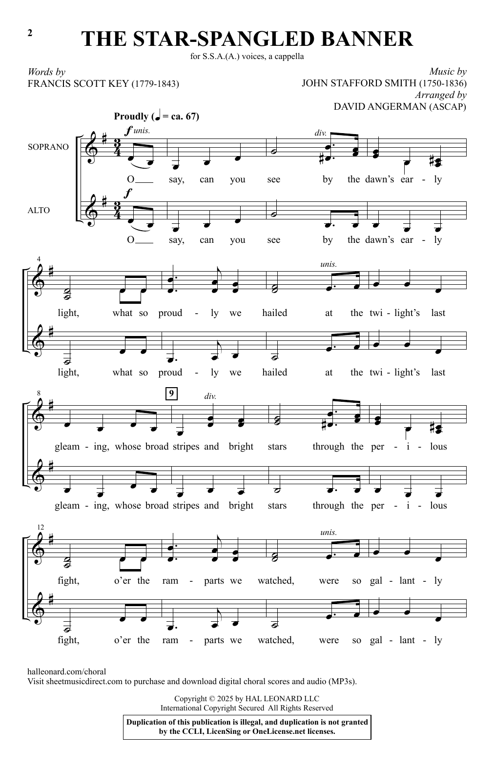 Francis Scott Key The Star-Spangled Banner (arr. David Angerman) sheet music notes and chords arranged for SSAA Choir