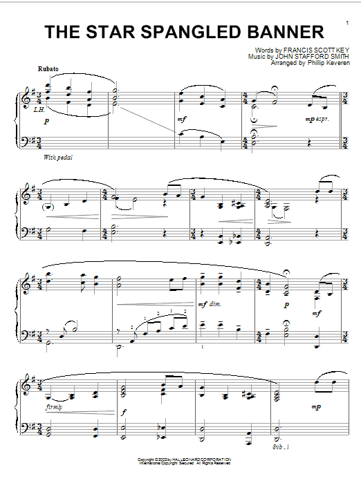 Francis Scott Key The Star Spangled Banner (arr. Phillip Keveren) sheet music notes and chords arranged for Piano Solo