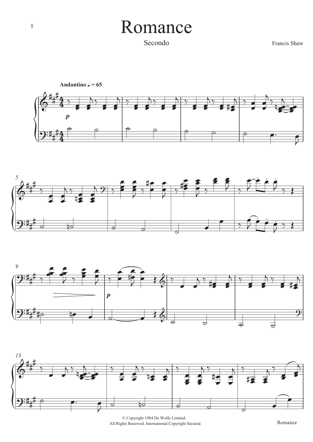 Francis Shaw This Green Land (Romance) sheet music notes and chords arranged for Piano Duet