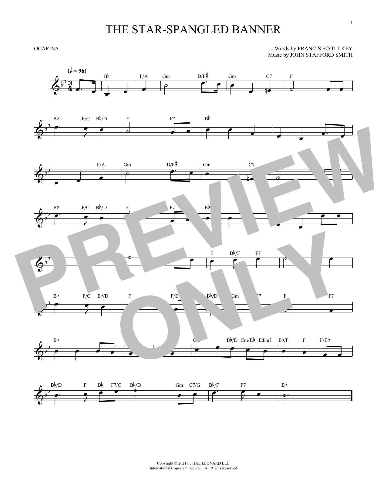 Francis Scott Key The Star-Spangled Banner (arr. Cris Gale) sheet music notes and chords arranged for Ocarina