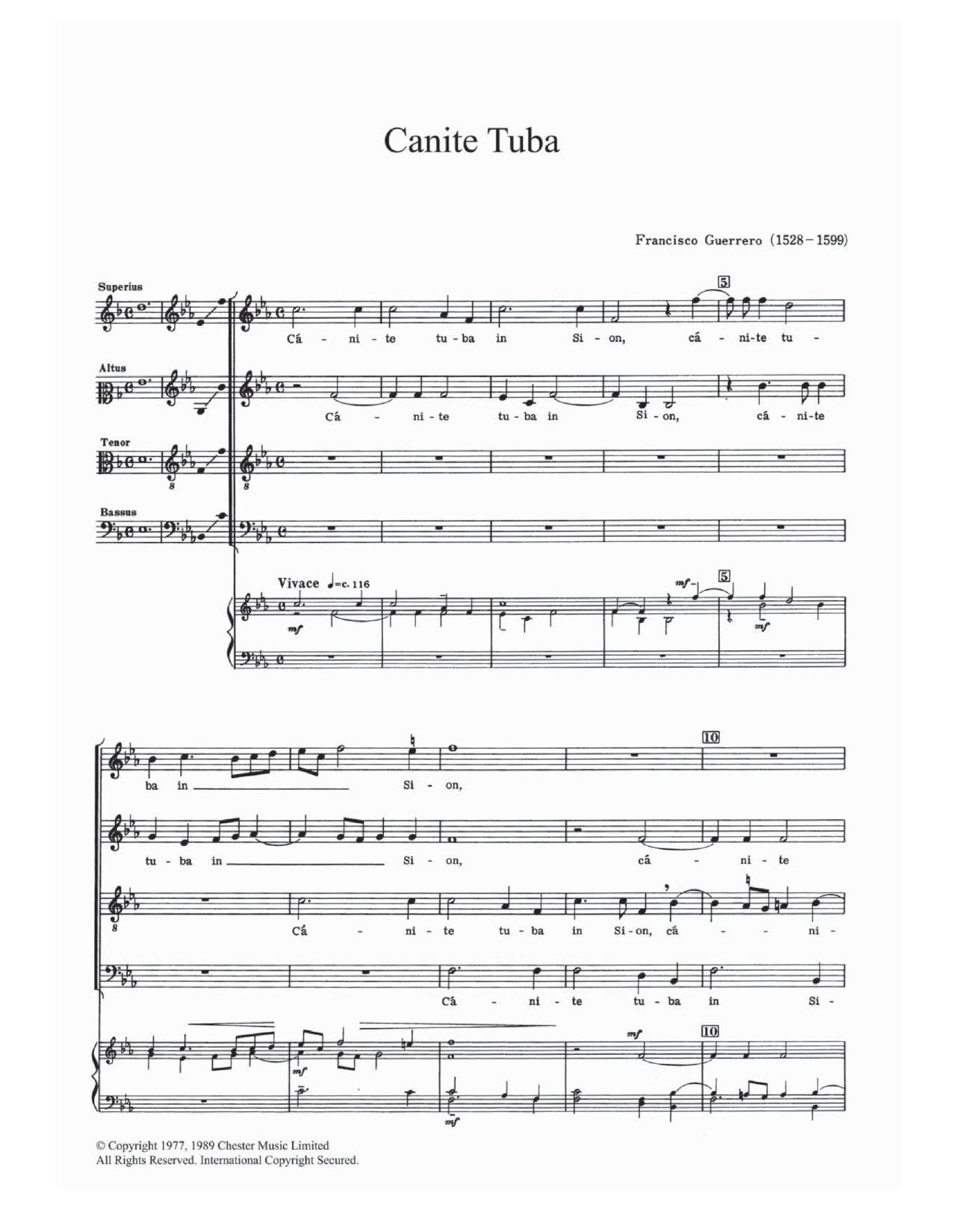 Francisco Guerrero Canite Tuba sheet music notes and chords arranged for Choir