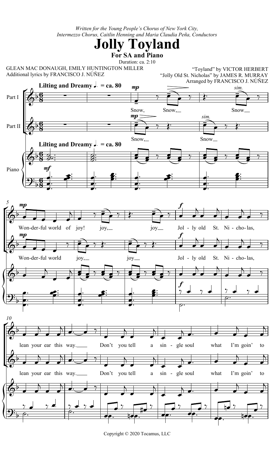 Francisco J. Núñez Jolly Toyland sheet music notes and chords arranged for 2-Part Choir
