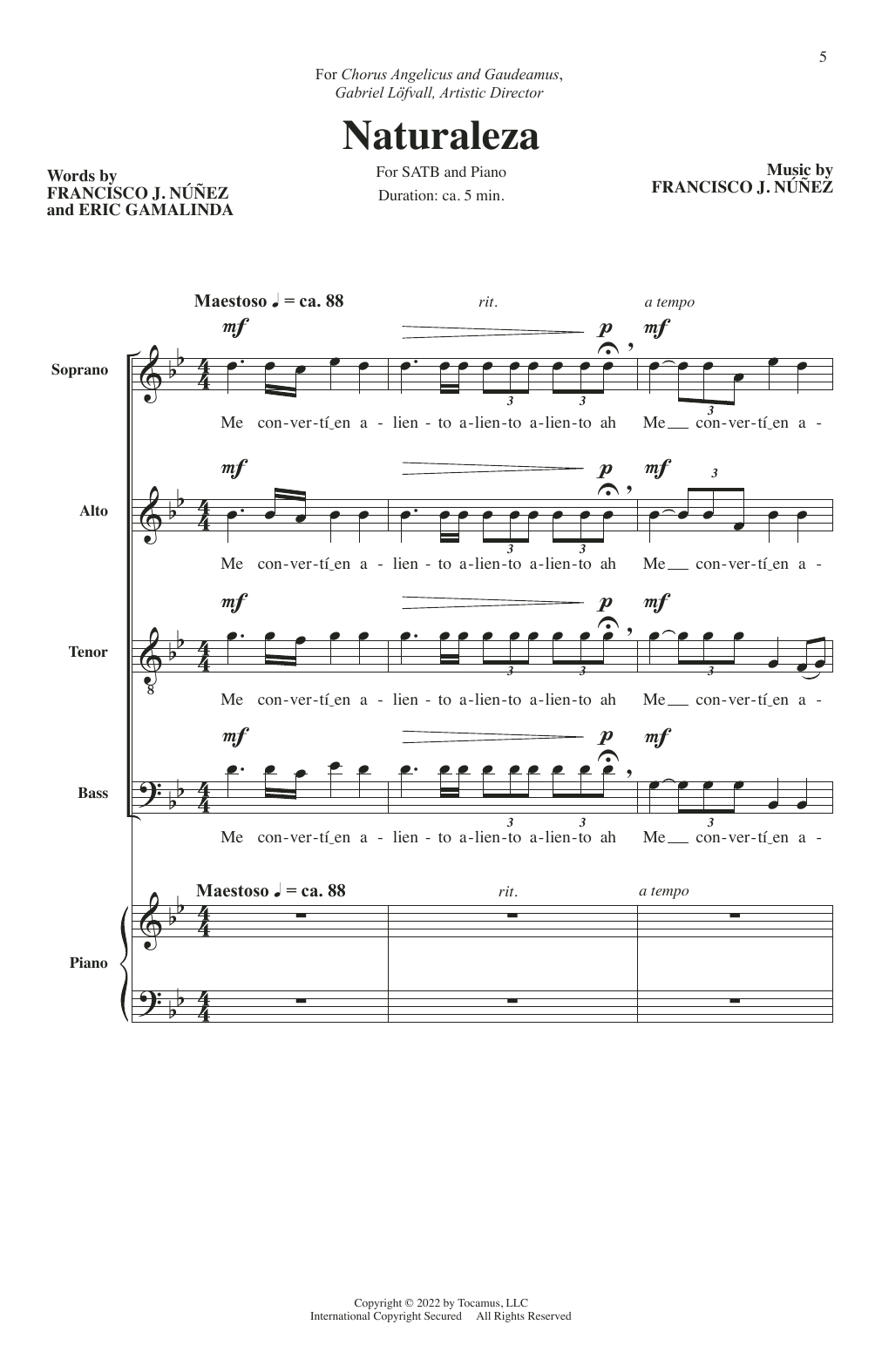 Francisco J. Núñez Naturaleza sheet music notes and chords arranged for SATB Choir