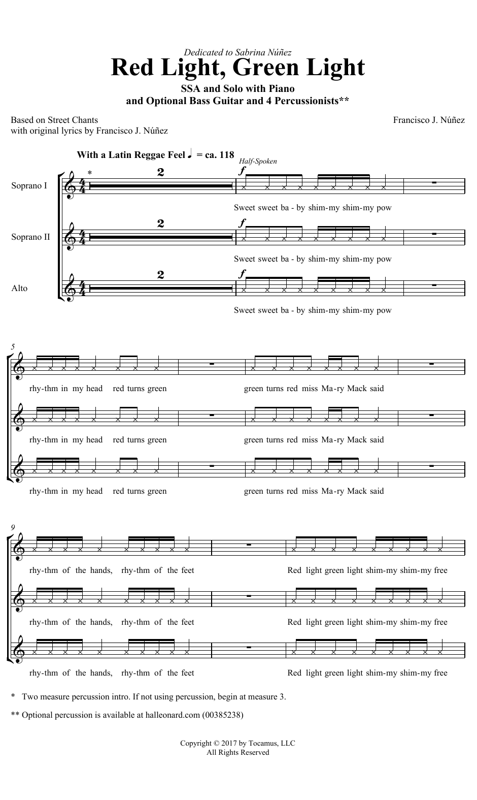 Francisco J. Nunez Red Light, Green Light sheet music notes and chords arranged for SSA Choir