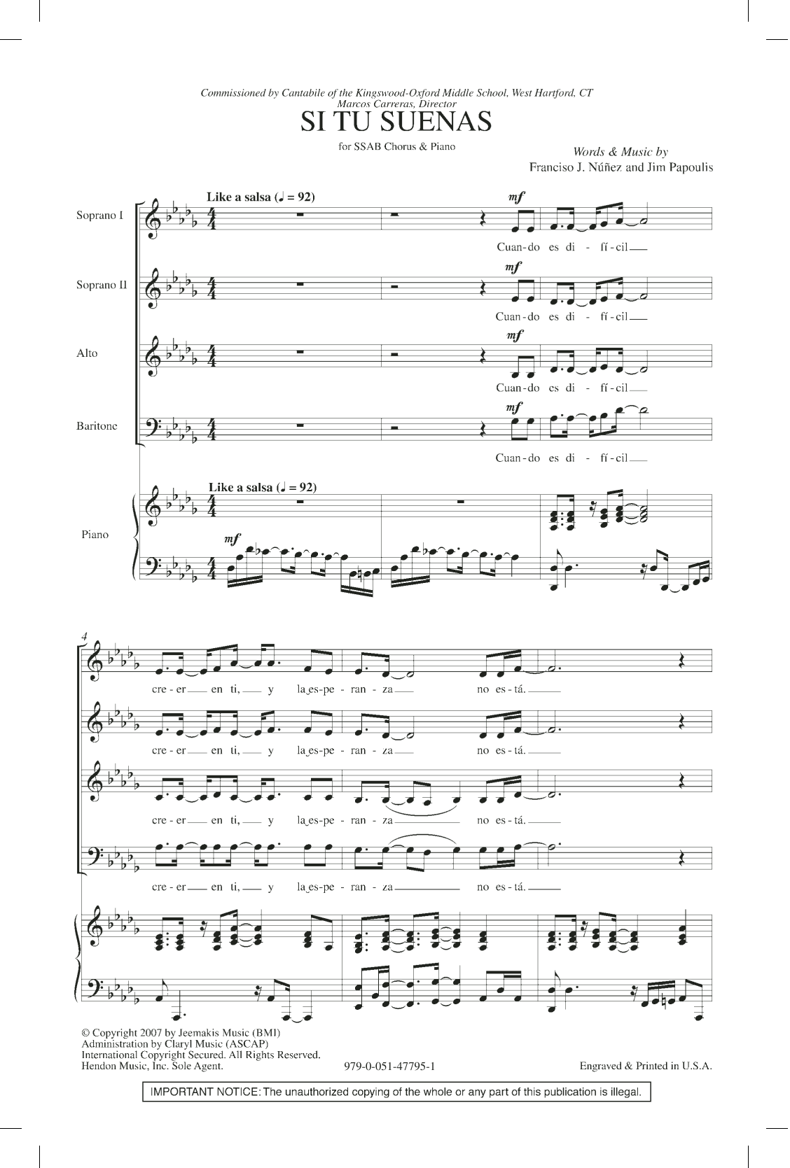 Francisco J. Nuñez Si Tu Suenas sheet music notes and chords arranged for SATB Choir