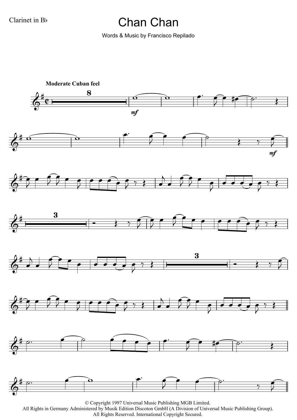 Francisco Repilado Chan Chan sheet music notes and chords arranged for Flute Solo