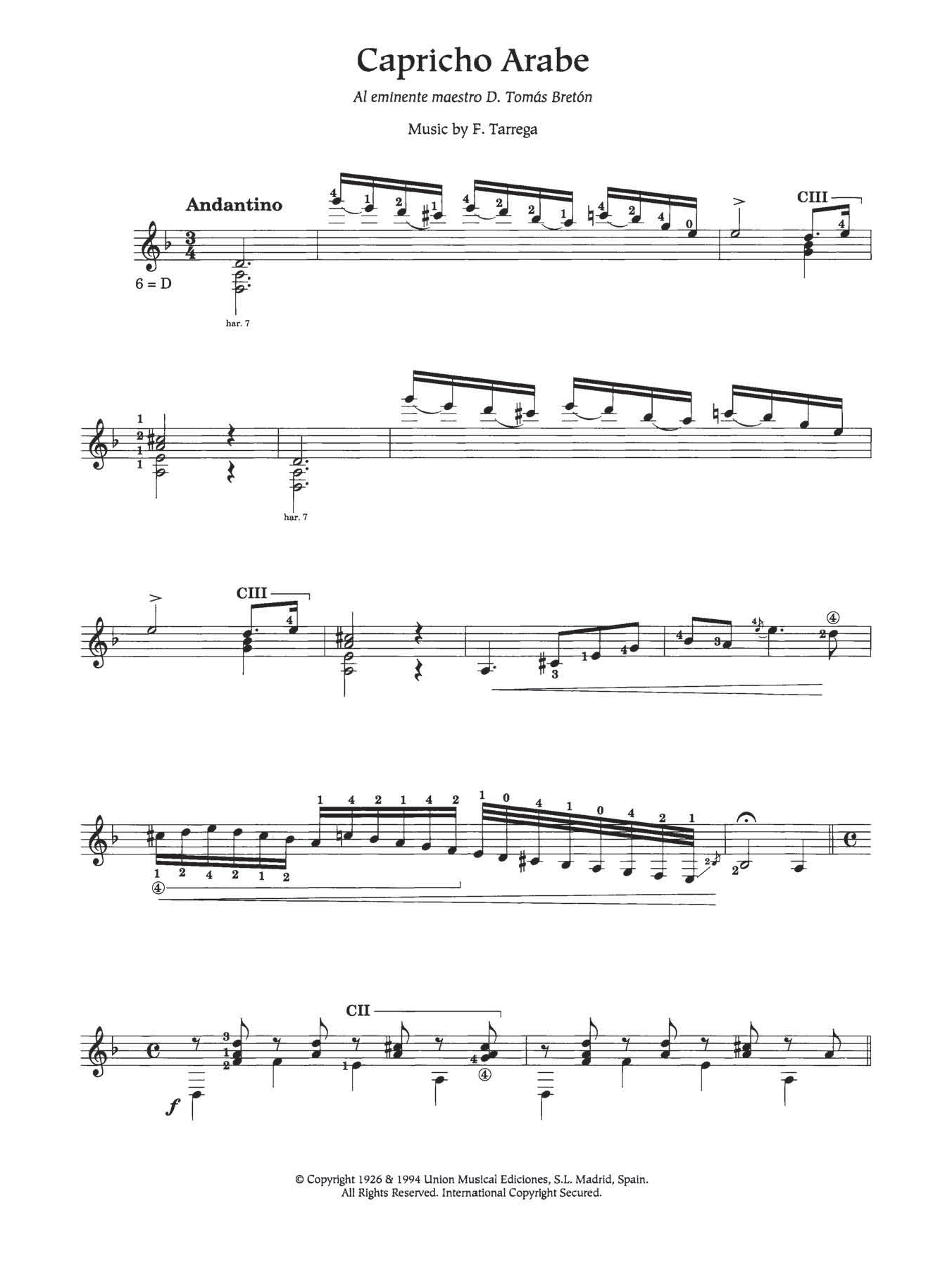 Francisco Tarrega Capricho Arabe sheet music notes and chords arranged for Solo Guitar