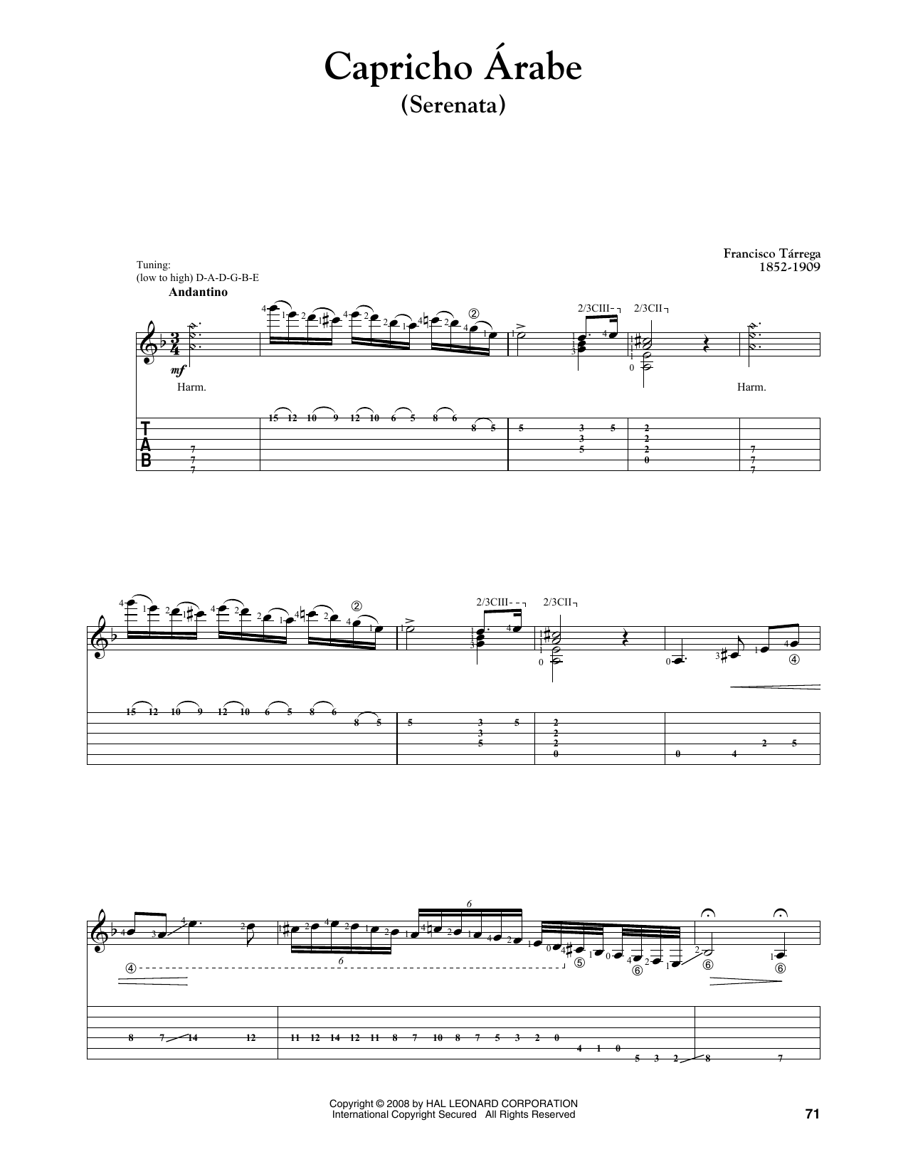 Francisco Tarrega Capricho Arabe (Serenata) sheet music notes and chords arranged for Solo Guitar