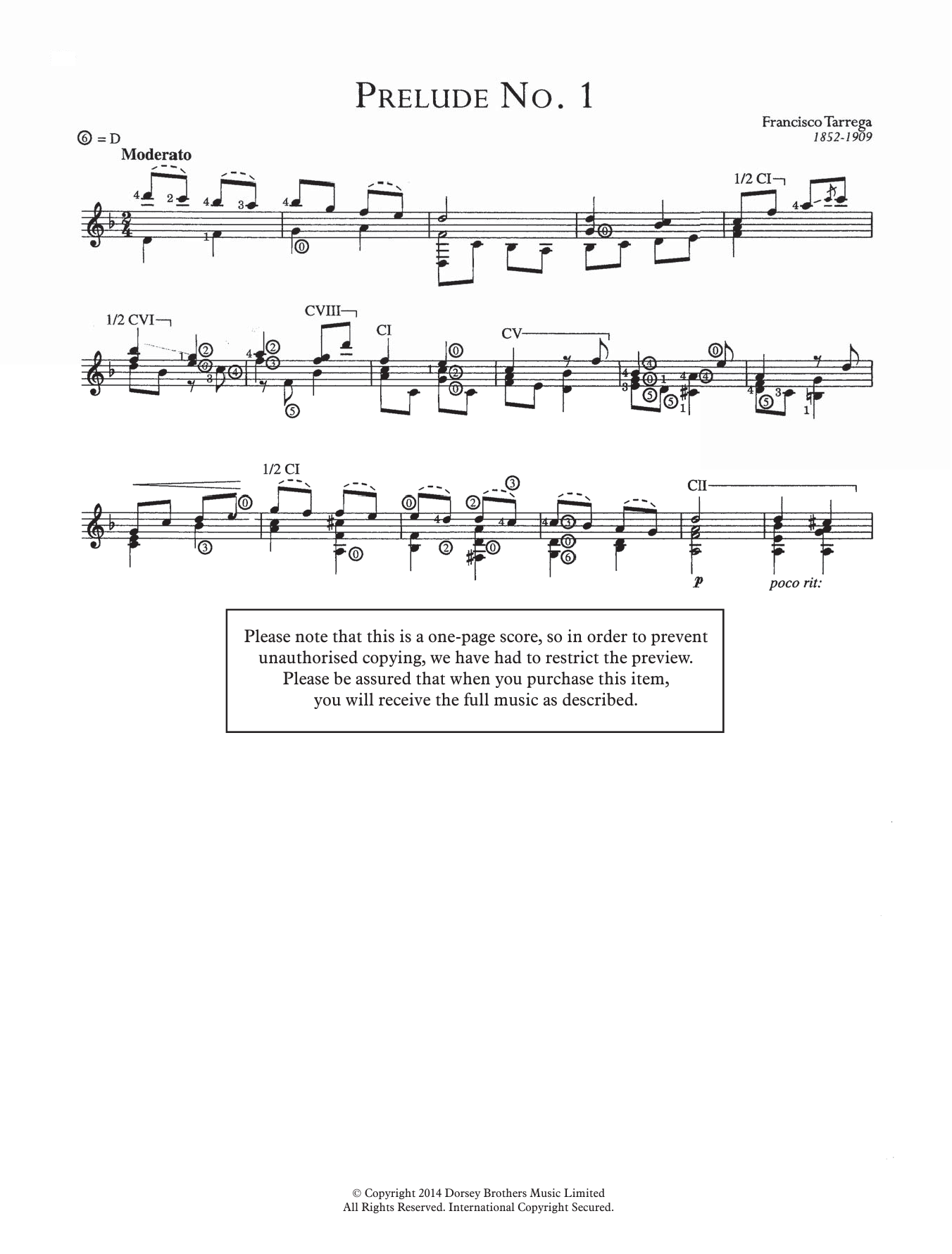 Francisco Tárrega Prelude No.1 sheet music notes and chords arranged for Easy Guitar