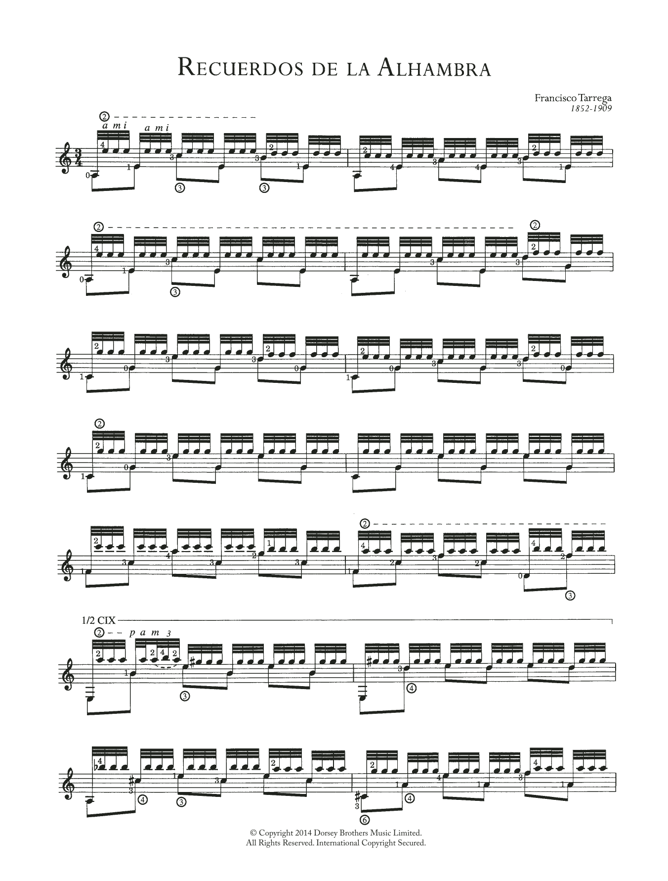 Francisco Tárrega Recuerdos de la Alhambra sheet music notes and chords arranged for Brass Solo