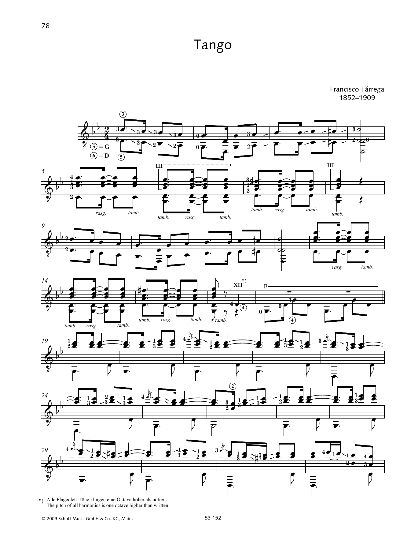 Francisco Tárrega Tango sheet music notes and chords arranged for Solo Guitar