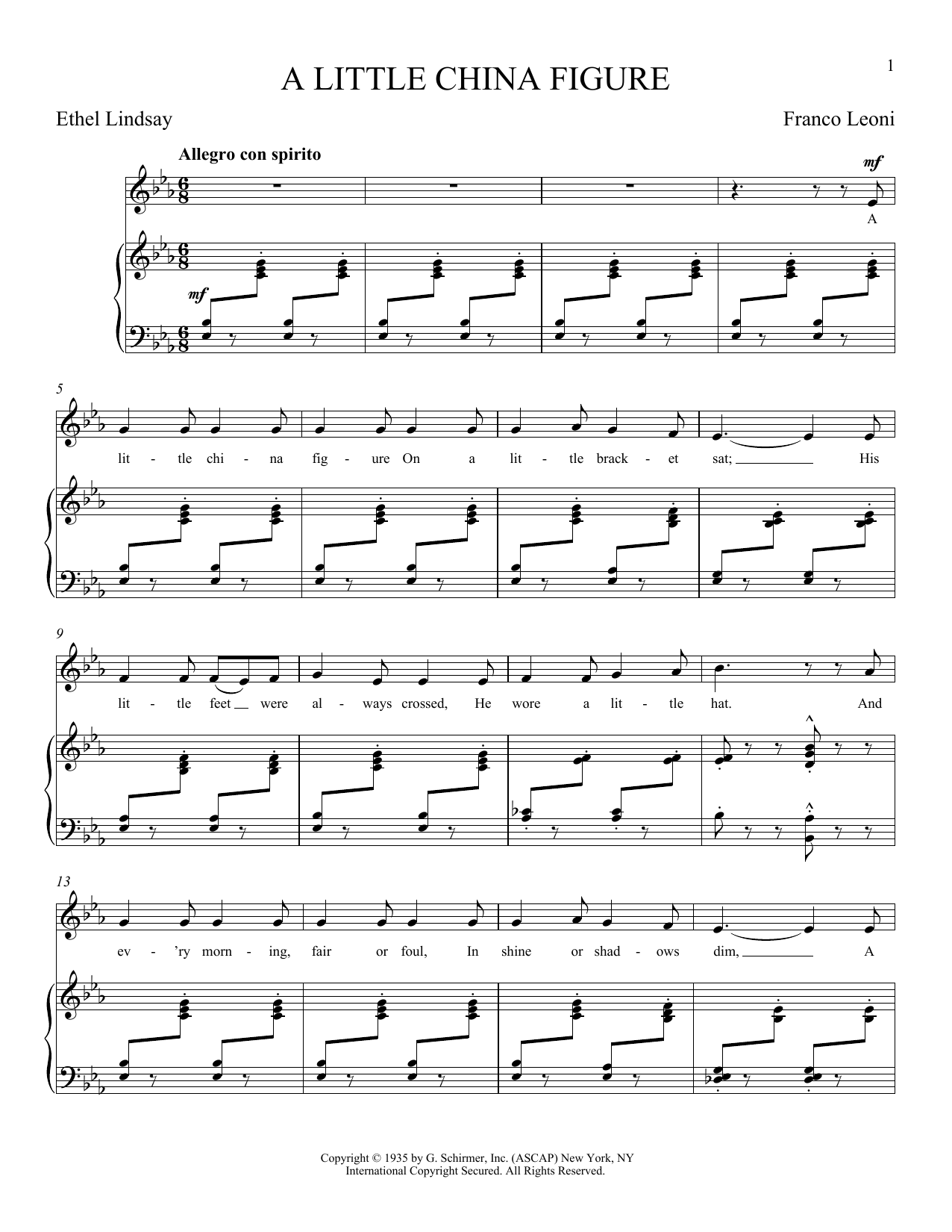 Franco Leoni A Little China Figure sheet music notes and chords arranged for Piano & Vocal