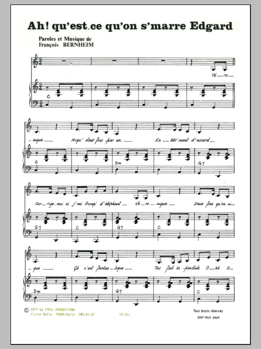 Francois Bernheim Ah Qu'est-Ce Qu'on Se Mar Edgar sheet music notes and chords arranged for Piano & Vocal