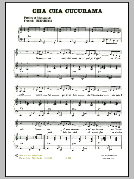 Francois Bernheim Cha Cha Cha Cucurama sheet music notes and chords arranged for Piano & Vocal