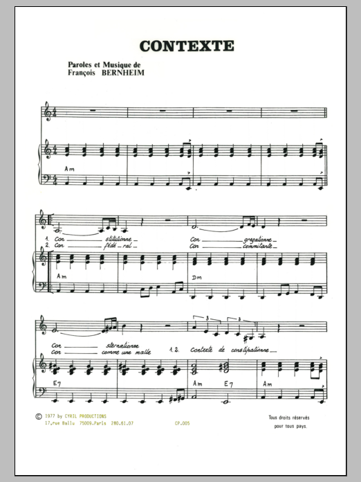 Francois Bernheim Contexte sheet music notes and chords arranged for Piano & Vocal