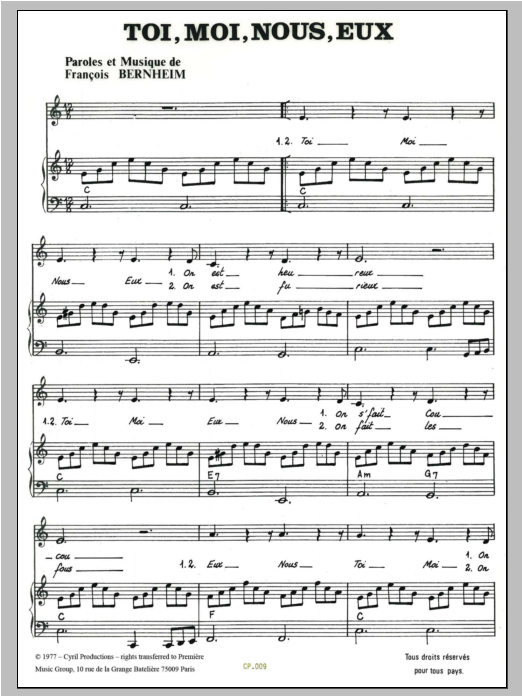 Francois Bernheim Toi, Moi, Nous, Eux sheet music notes and chords arranged for Piano & Vocal