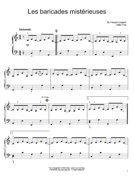 Francois Couperin Les Baricades Misterieuses sheet music notes and chords arranged for Easy Piano