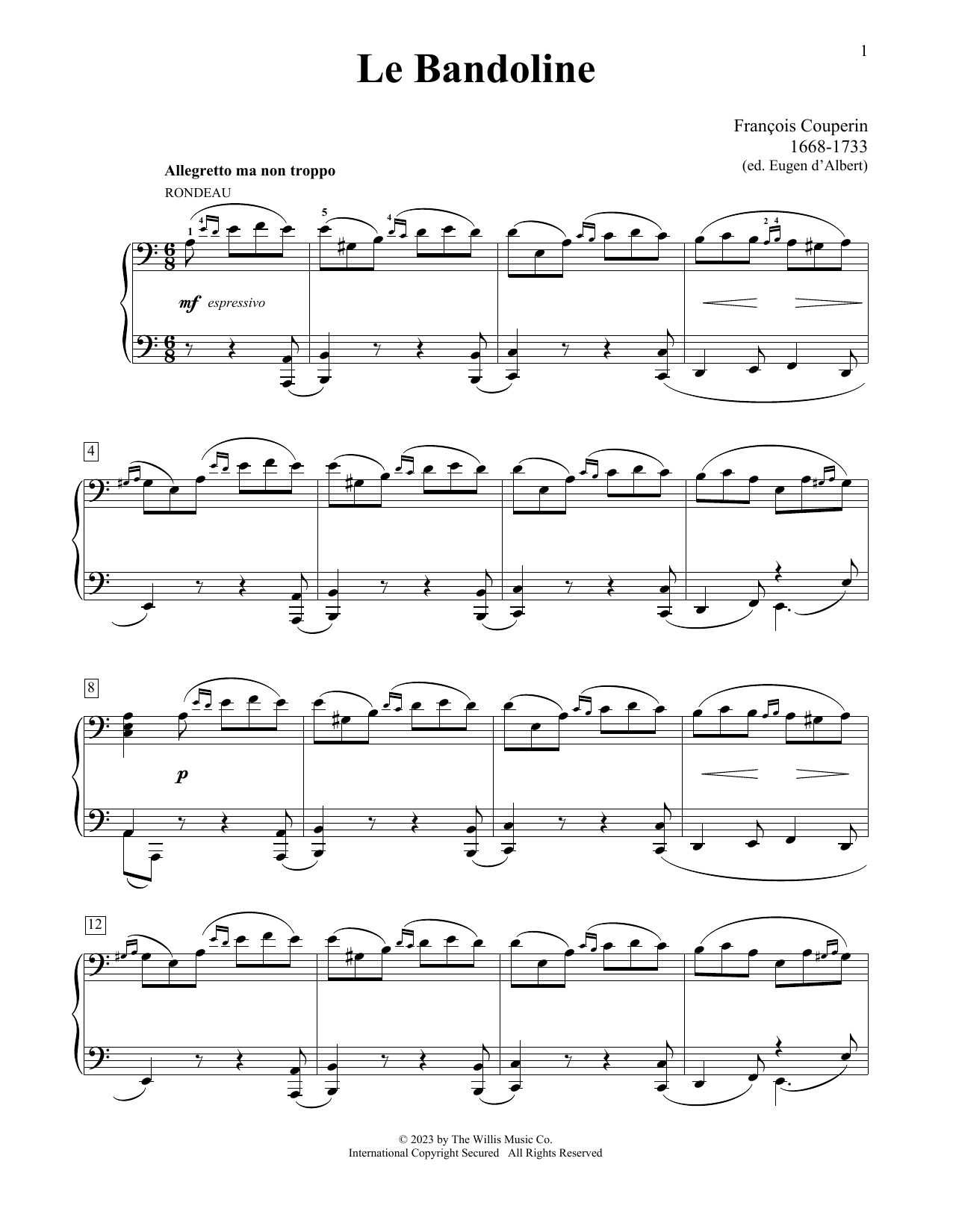Francois Couperin Le Bandoline sheet music notes and chords arranged for Educational Piano