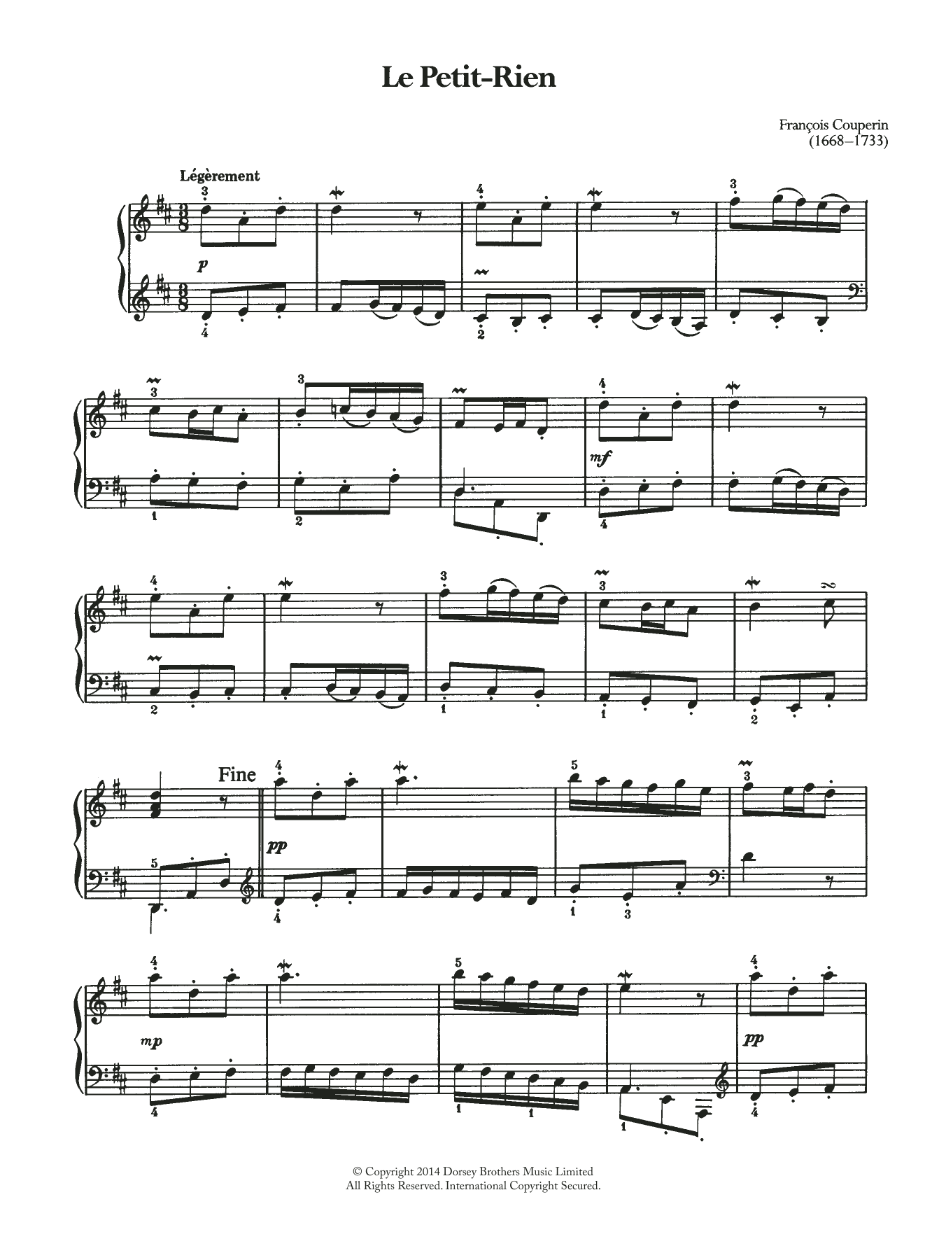 François Couperin Le Petit-Rien sheet music notes and chords arranged for Piano Solo