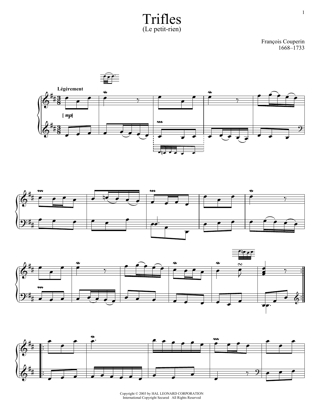 Francois Couperin Le Petit Rien (Trifle) sheet music notes and chords arranged for Piano Solo