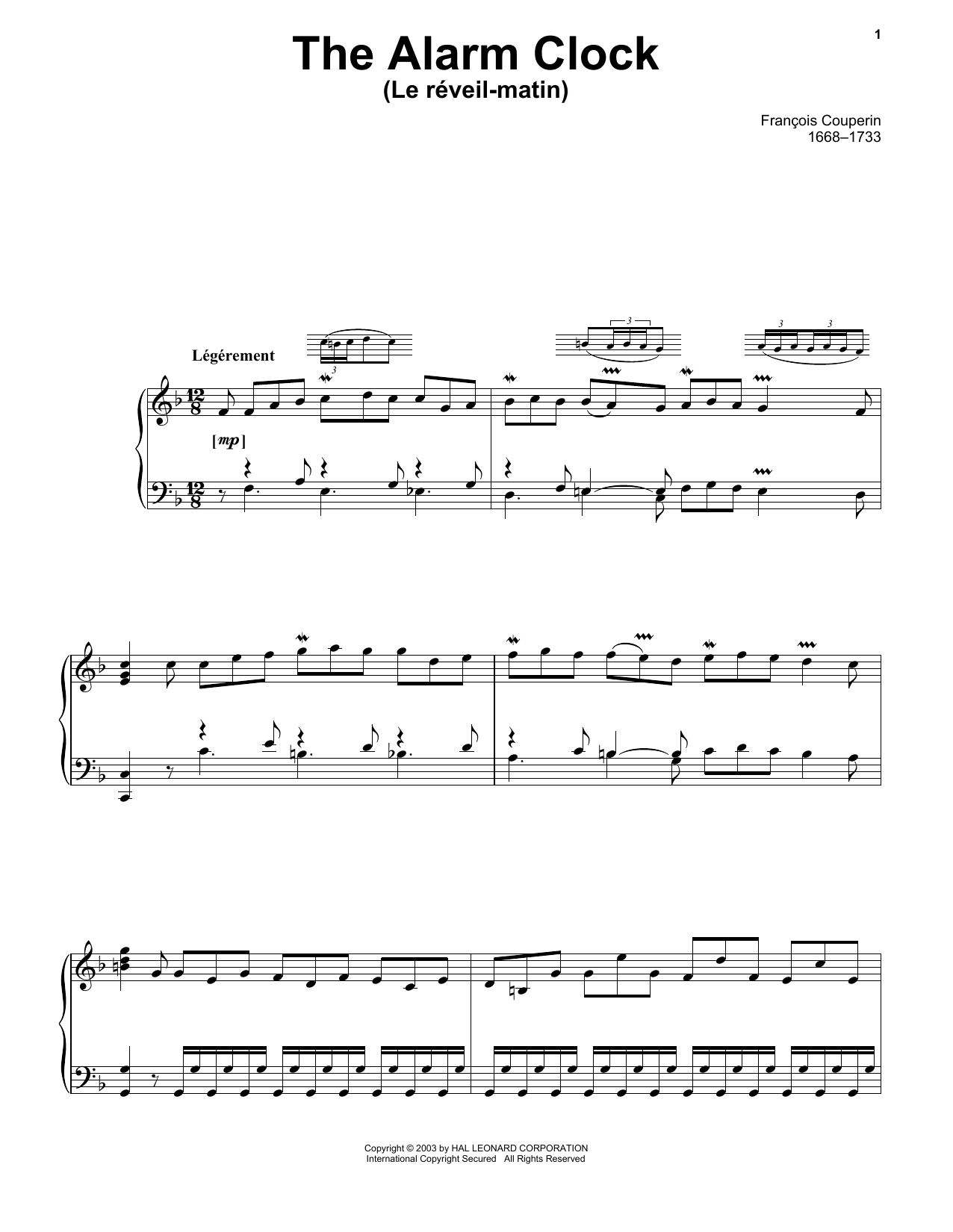 Francois Couperin Le Reveil-Matin (The Alarm Clock) sheet music notes and chords arranged for Piano Solo