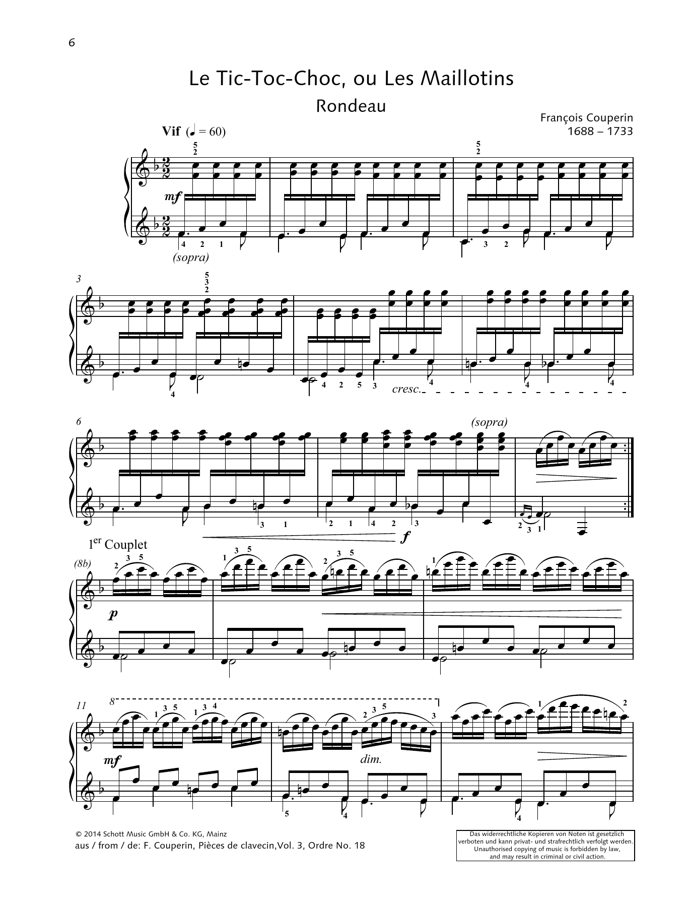 François Couperin Le Tic-Toc-Choc, ou Les Maillotins sheet music notes and chords arranged for Piano Solo