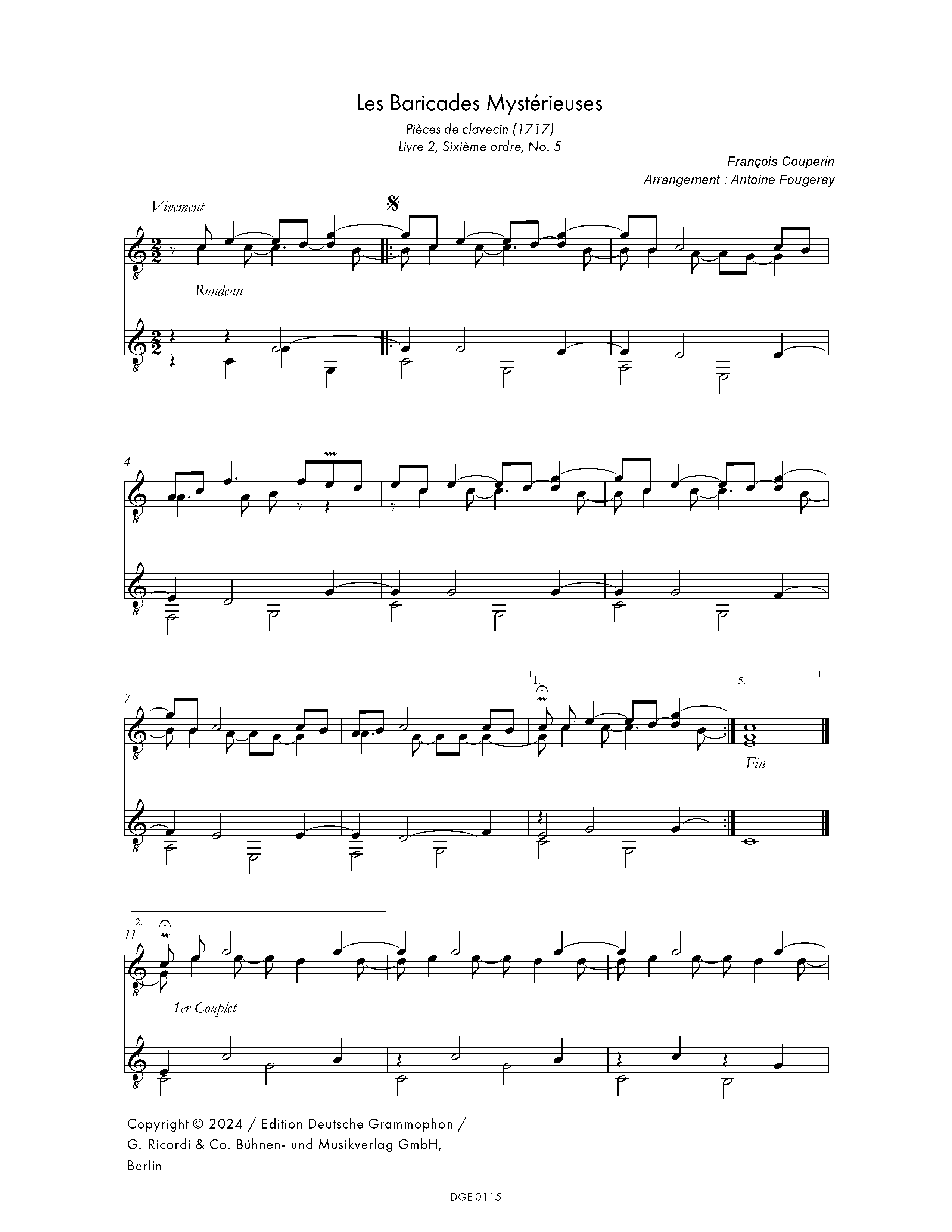 Jacques Duphly Les Baricades Mystérieuses (arr. Antoine Fourgeray) sheet music notes and chords arranged for Guitar Ensemble