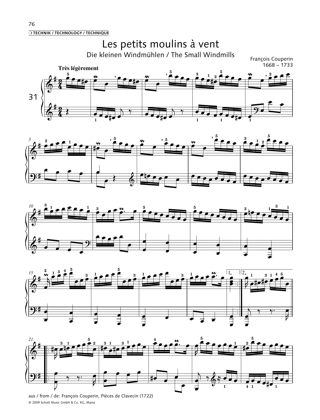 François Couperin The Small Windmills sheet music notes and chords arranged for Piano Solo