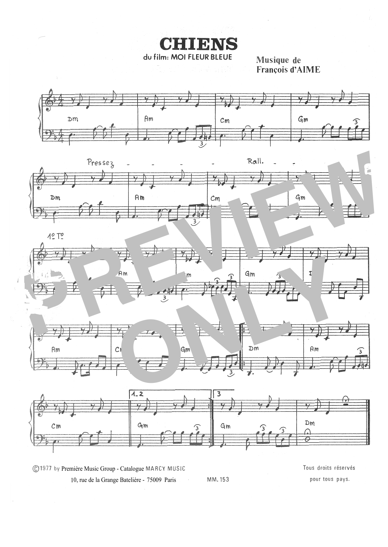 François d'Aime Chiens sheet music notes and chords arranged for Piano Solo