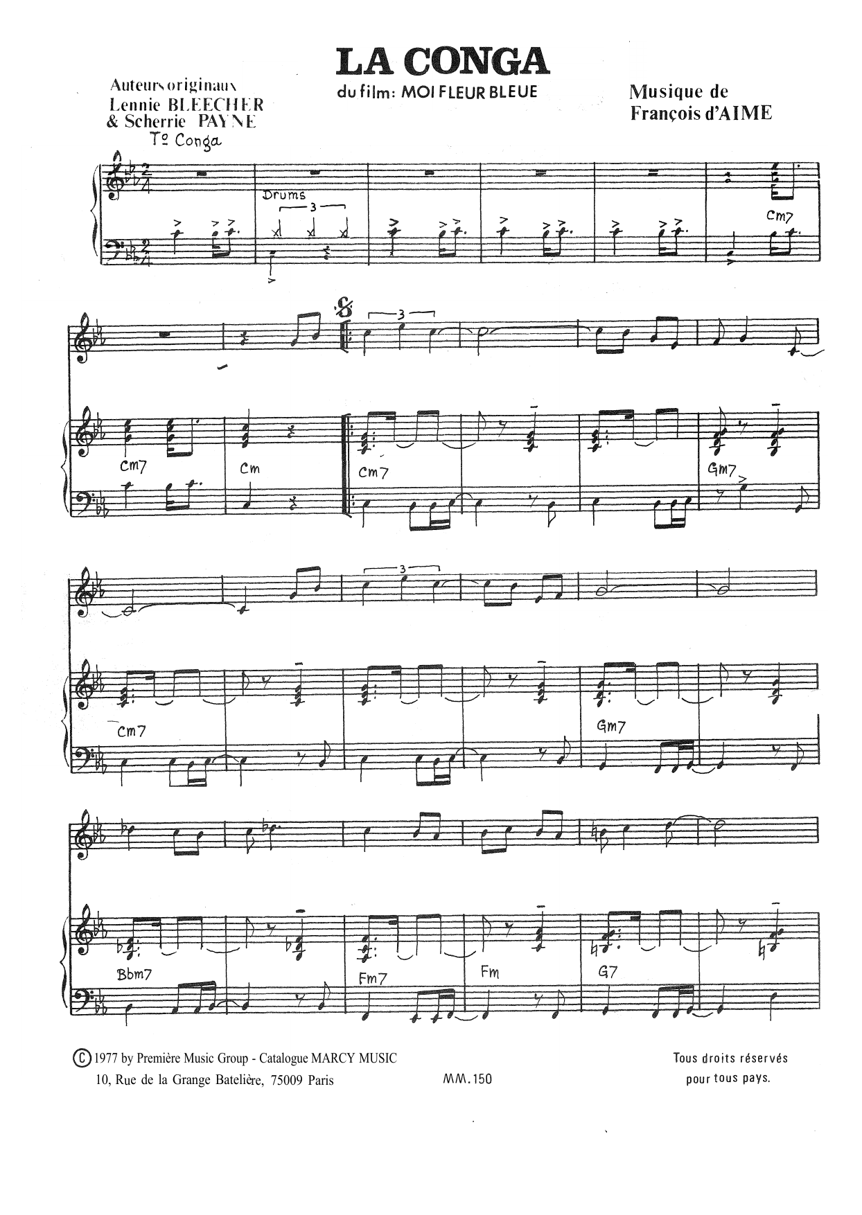 François d'Aime La Conga sheet music notes and chords arranged for Piano & Vocal