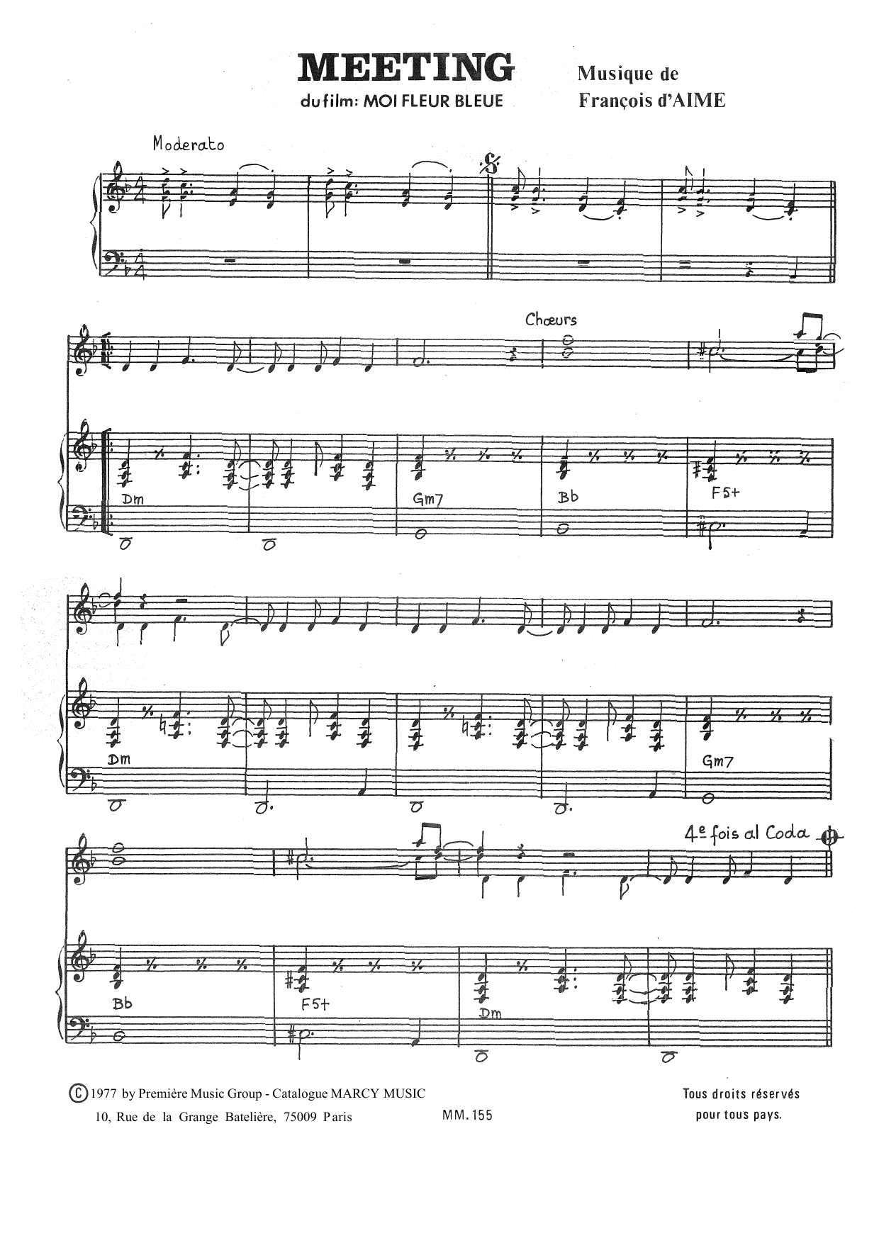 François d'Aime Meeting sheet music notes and chords arranged for Instrumental Solo and Piano Accompaniment