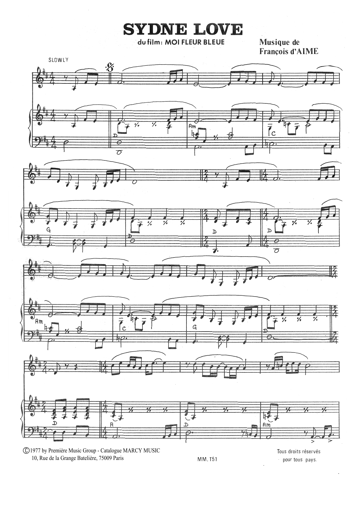 François d'Aime Sydne Love sheet music notes and chords arranged for Piano Solo