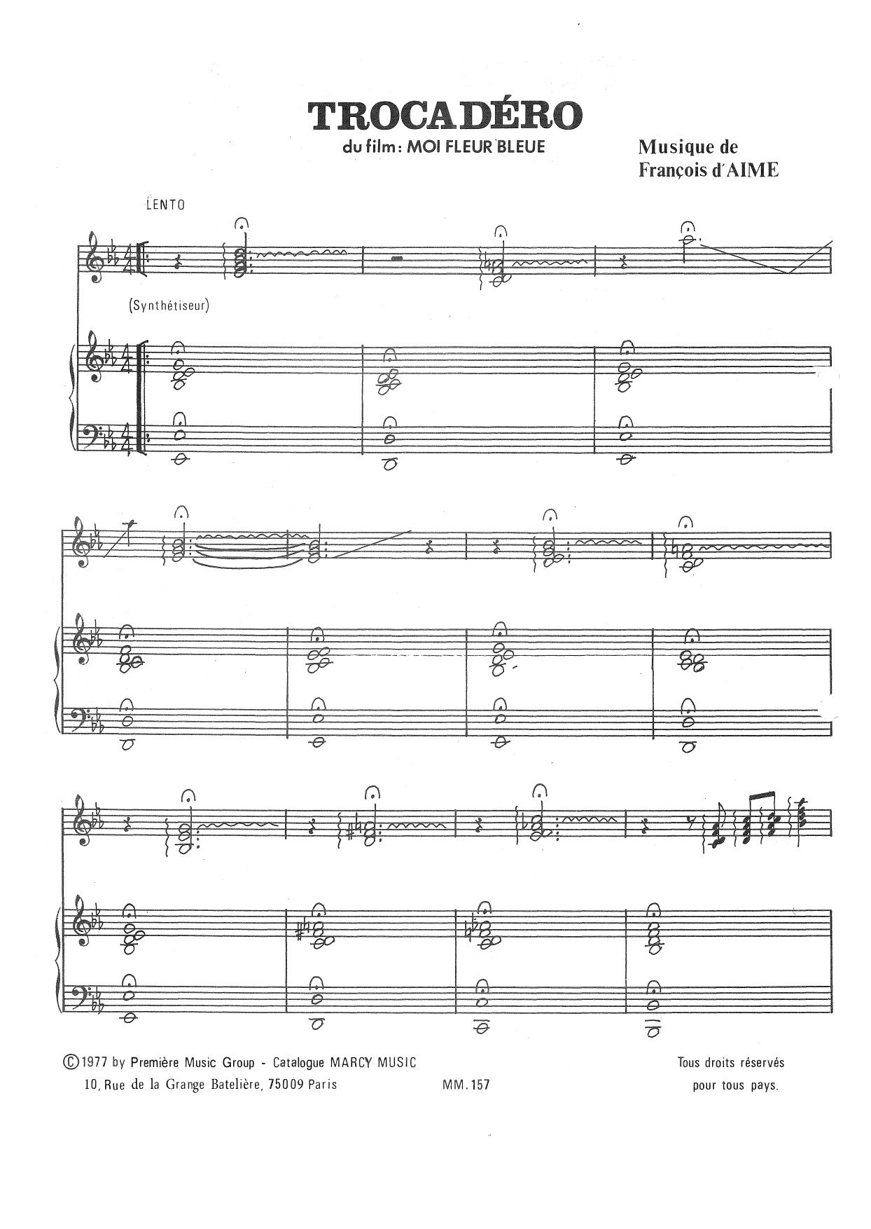 François d'Aime Trocadero sheet music notes and chords arranged for Keyboard Transcription