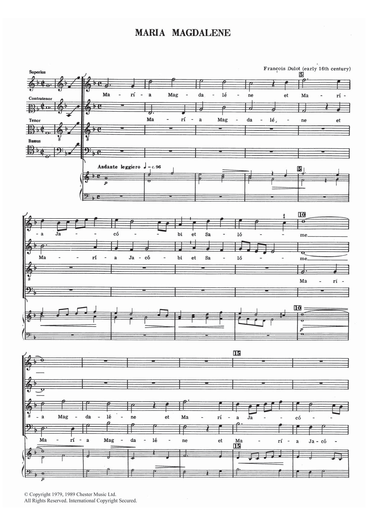 Francois Dulot Maria Magdalene sheet music notes and chords arranged for Choir