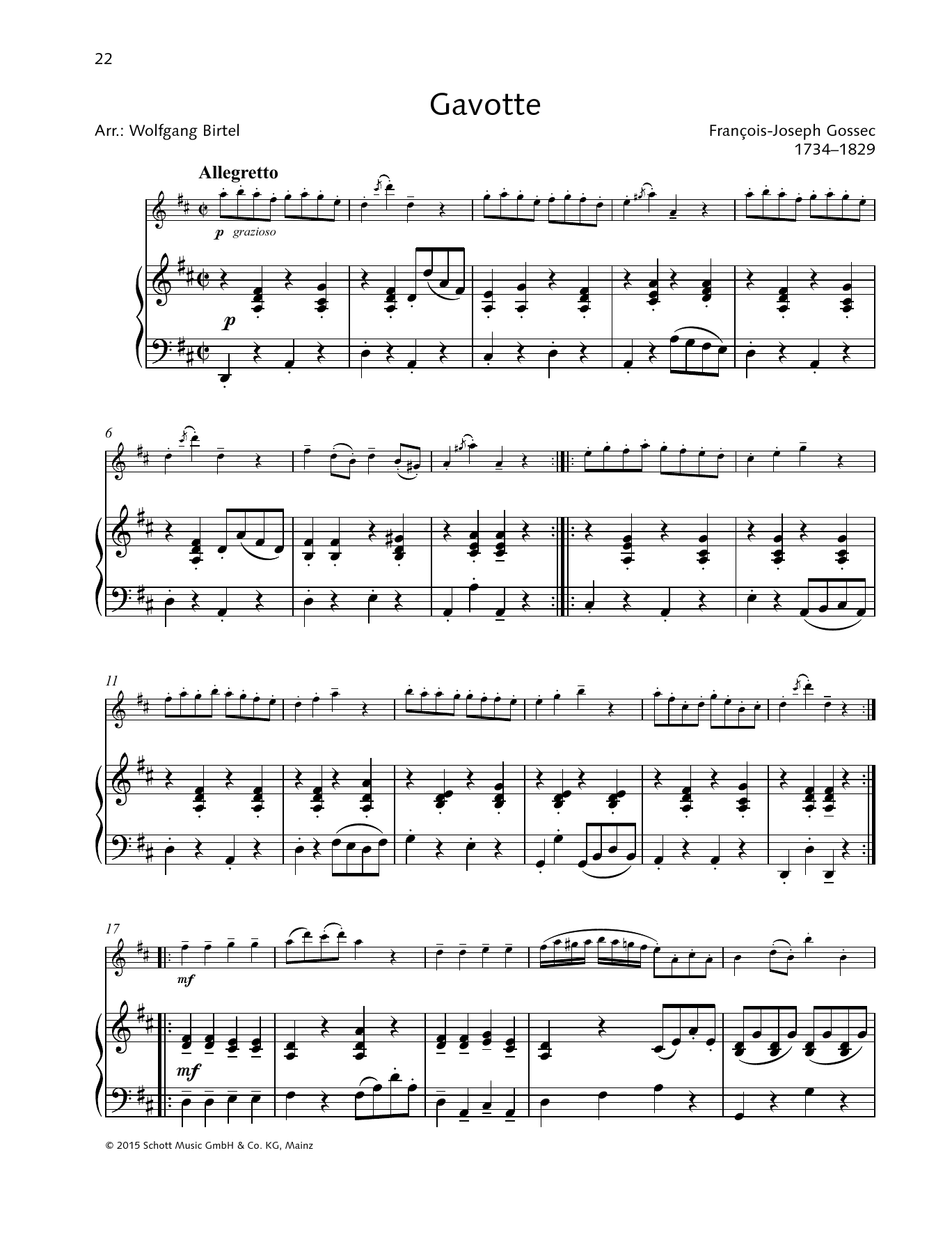 Francois-Joseph Gossec Gavotte sheet music notes and chords arranged for Piano Solo