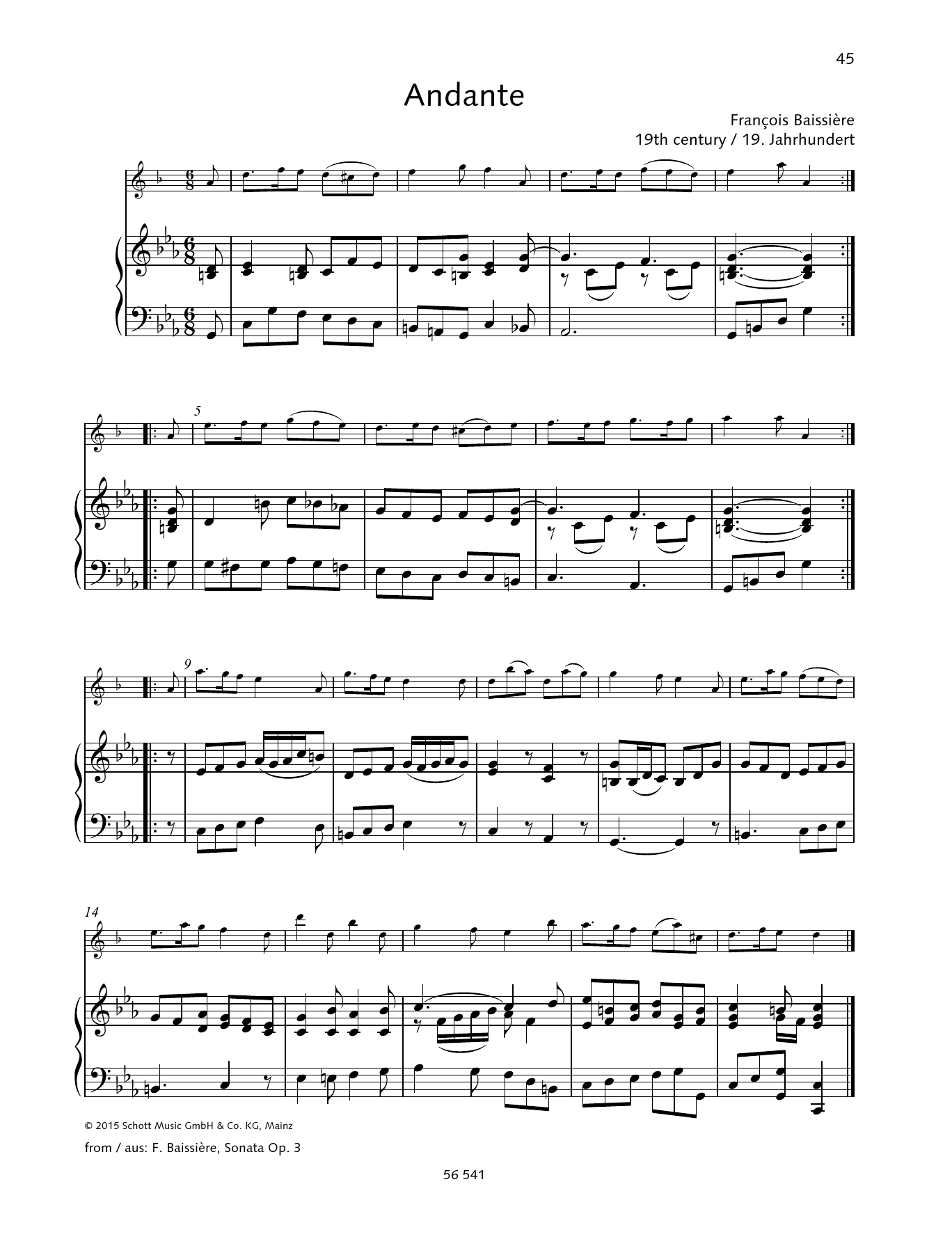 Franeois Baissicre Andante sheet music notes and chords arranged for Woodwind Solo