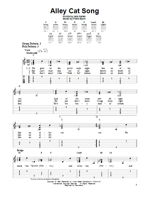 Frank Bjorn Alley Cat Song sheet music notes and chords arranged for Easy Guitar Tab