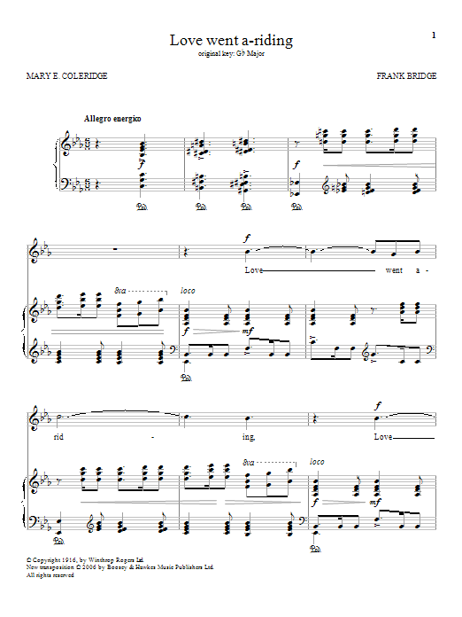 Frank Bridge Love went a-riding sheet music notes and chords arranged for Piano & Vocal