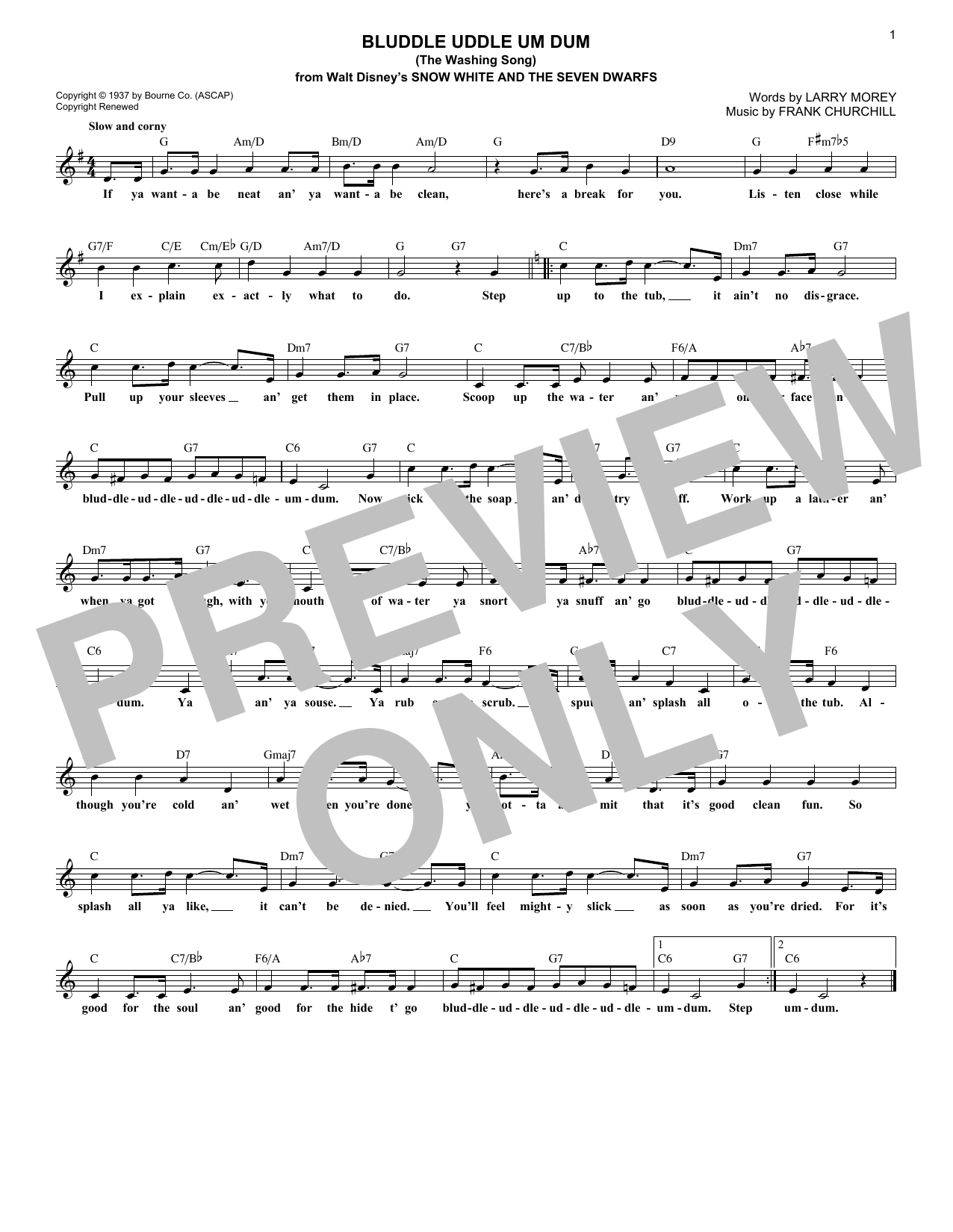 Frank Churchill Bluddle Uddle Um Dum (The Washing Song) sheet music notes and chords arranged for Lead Sheet / Fake Book