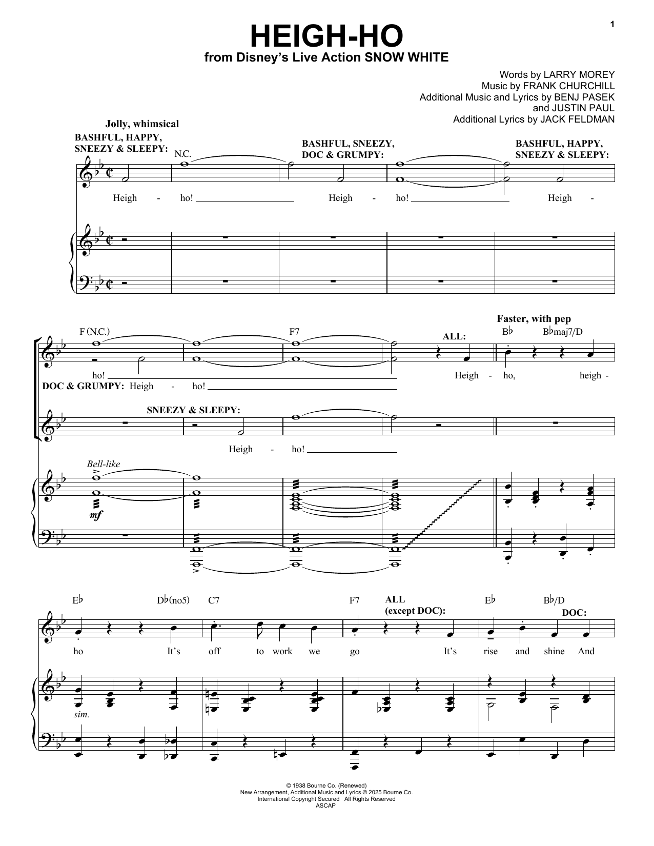 Frank Churchill Heigh-Ho (from Snow White) (2025) sheet music notes and chords arranged for Piano & Vocal