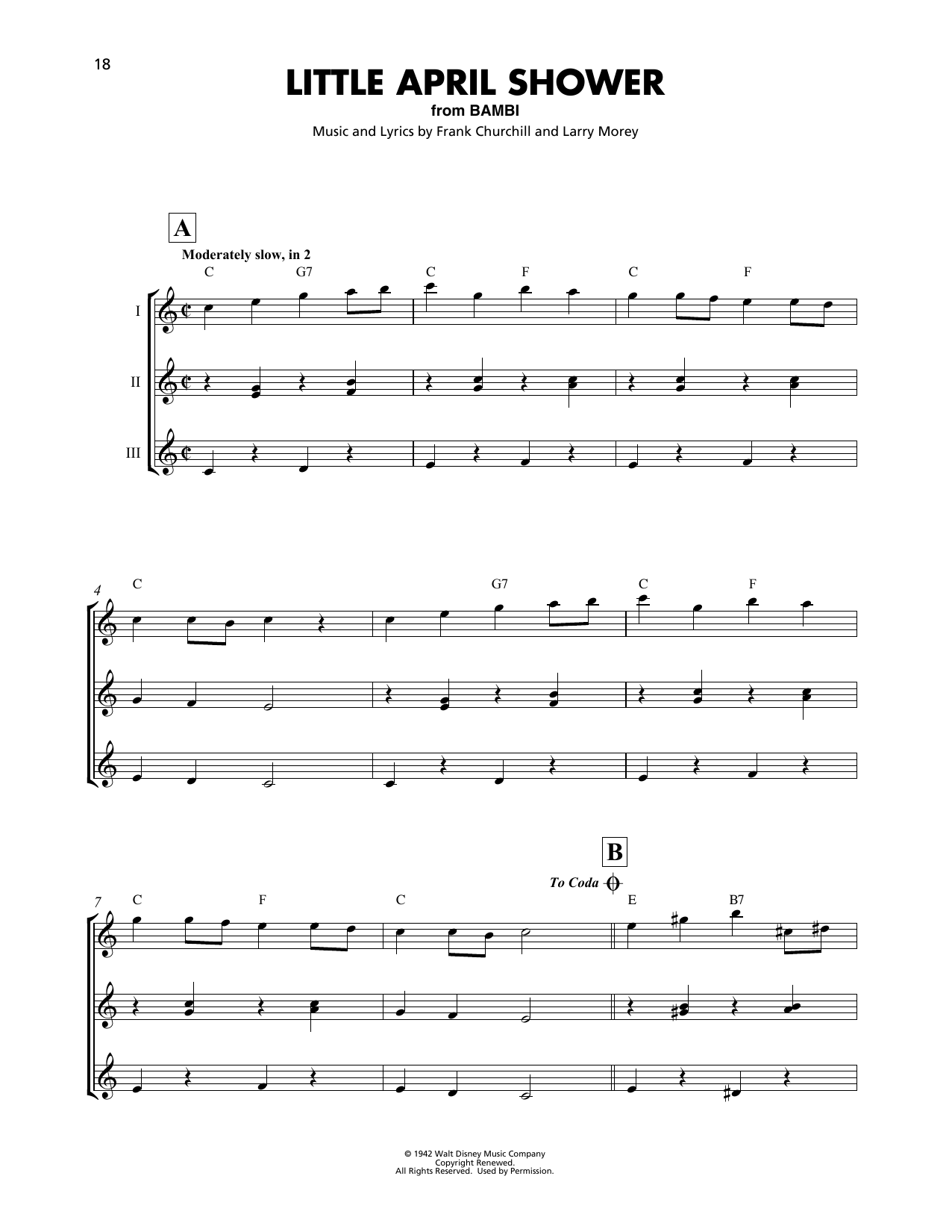 Frank Churchill Little April Shower (from Disney's Bambi) sheet music notes and chords arranged for Ukulele Ensemble