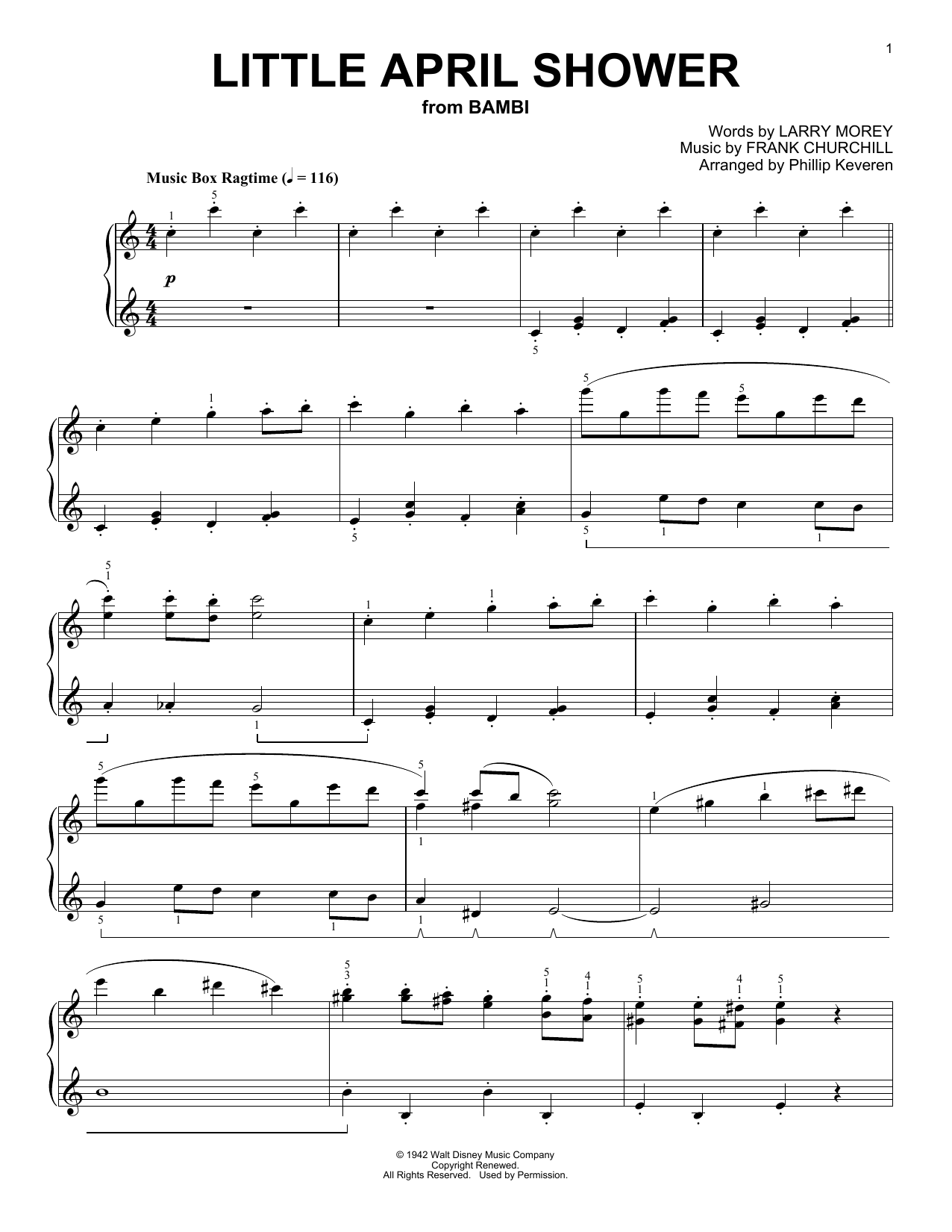 Frank Churchill Little April Shower [Ragtime version] (arr. Phillip Keveren) sheet music notes and chords arranged for Piano Solo