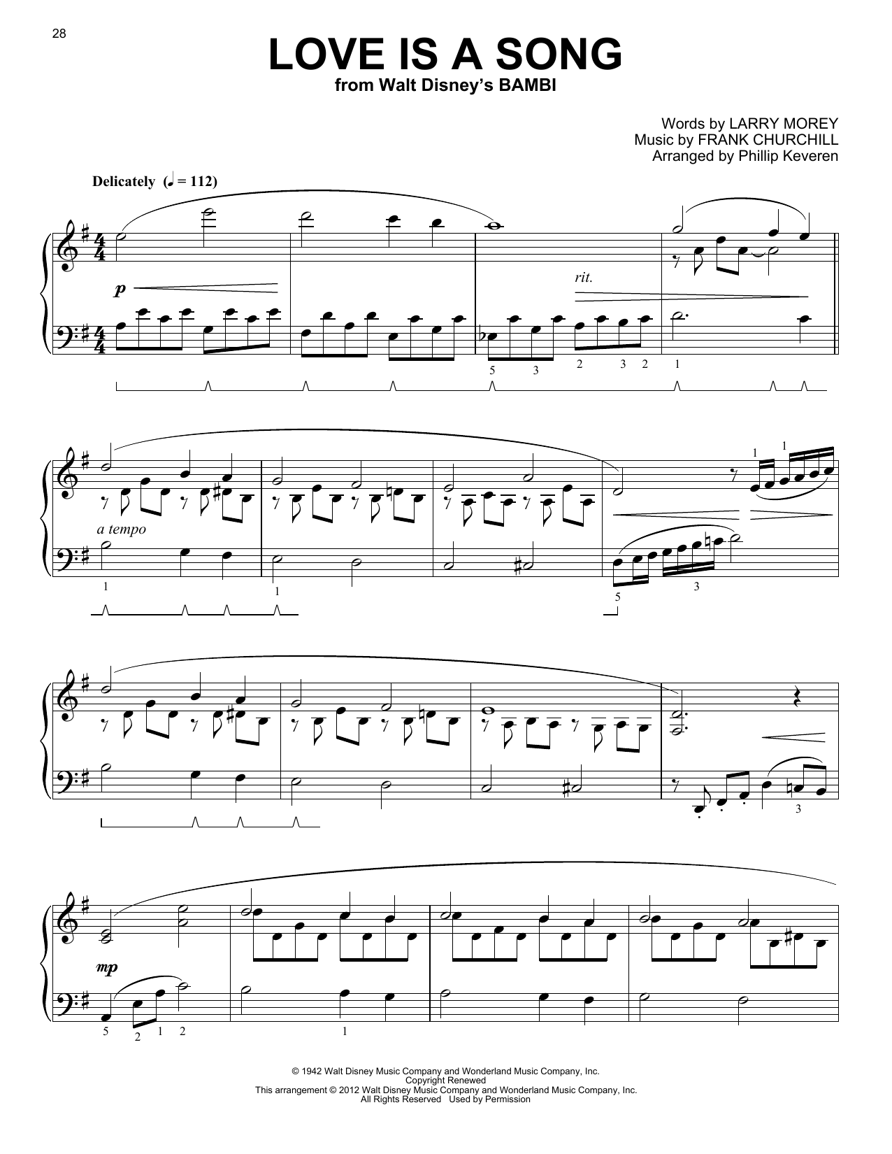 Frank Churchill Love Is A Song [Classical version] (from Bambi) (arr. Phillip Keveren) sheet music notes and chords arranged for Easy Piano