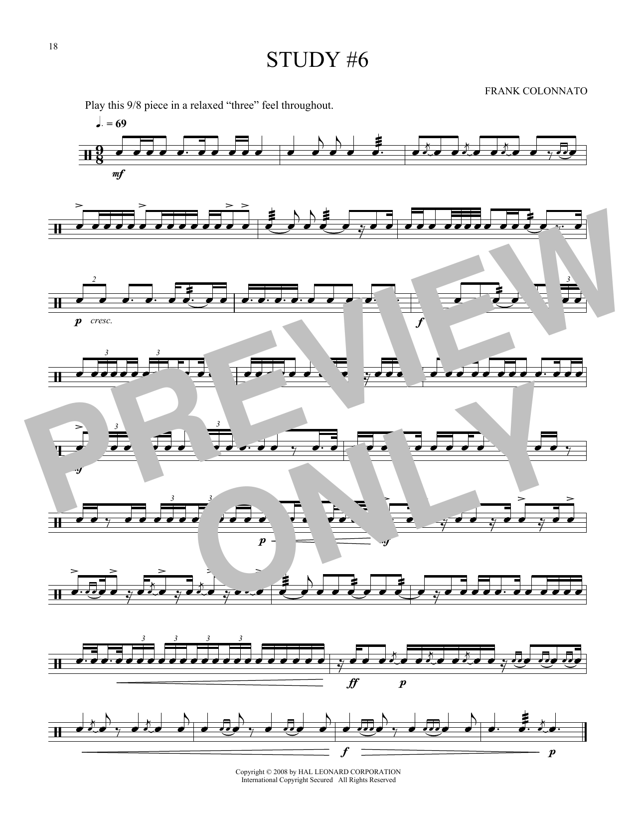 Frank Colonnato Study #6 sheet music notes and chords arranged for Snare Drum Solo