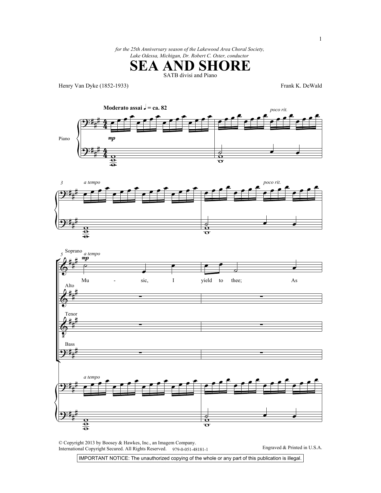 Frank DeWald Sea And Shore sheet music notes and chords arranged for SATB Choir