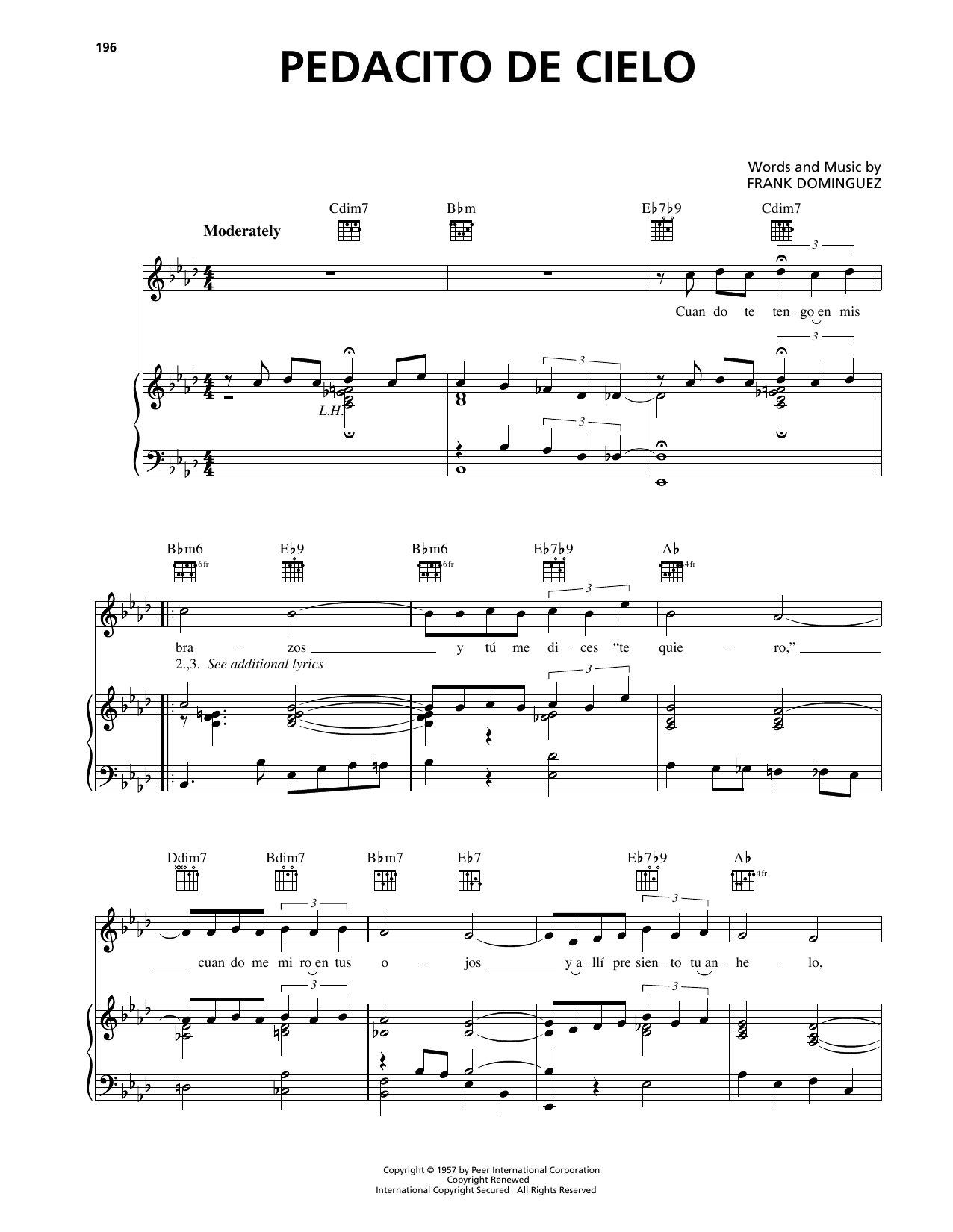Frank Dominguez Pedacito De Cielo sheet music notes and chords arranged for Piano, Vocal & Guitar Chords (Right-Hand Melody)