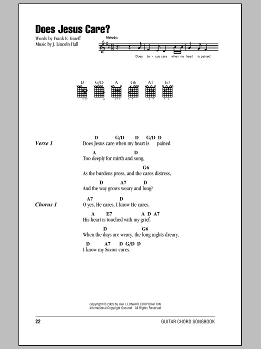 Frank E. Graeff Does Jesus Care? sheet music notes and chords arranged for Guitar Chords/Lyrics