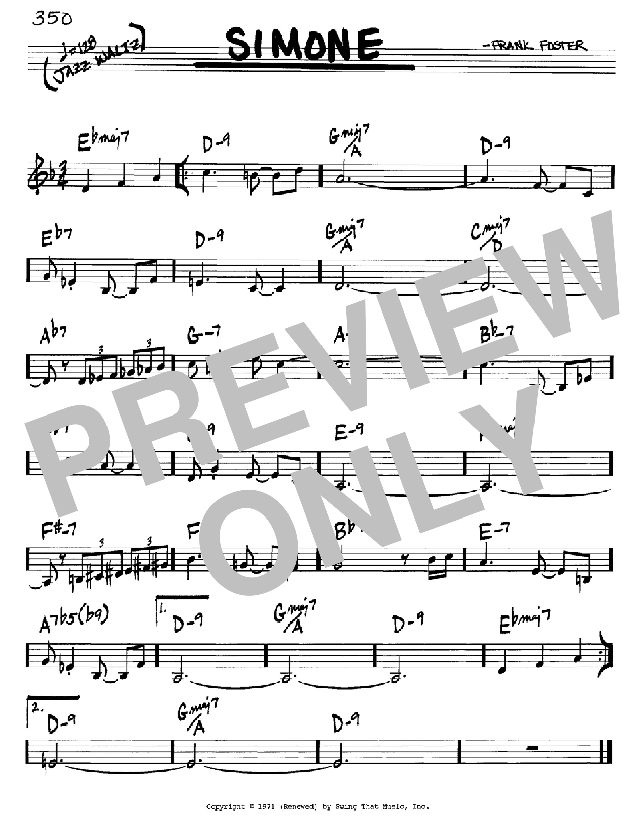 Frank Foster Simone sheet music notes and chords arranged for Real Book – Melody & Chords – C Instruments